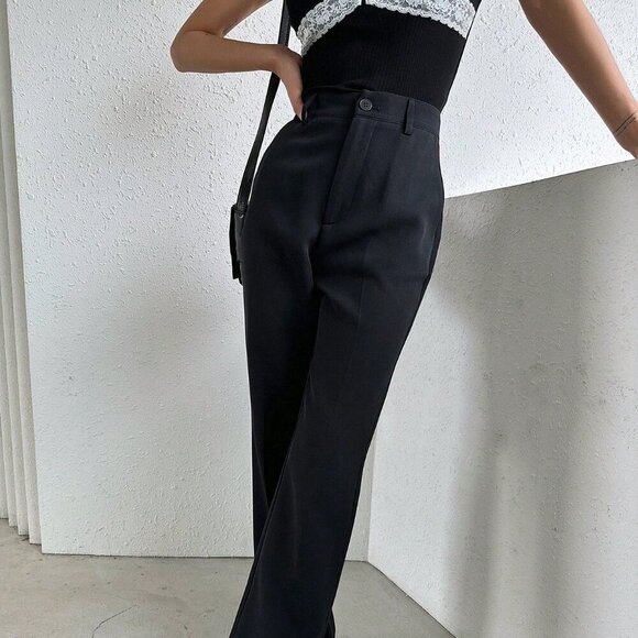 Black Elegant Women's Straight Leg Business Pants - Picture 5 of 8
